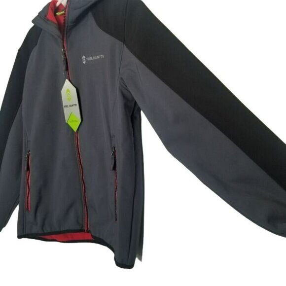 Free Country NWT Grey Black Jacket Boys Large Wind and water Resistant Softshell - Picture 8 of 13